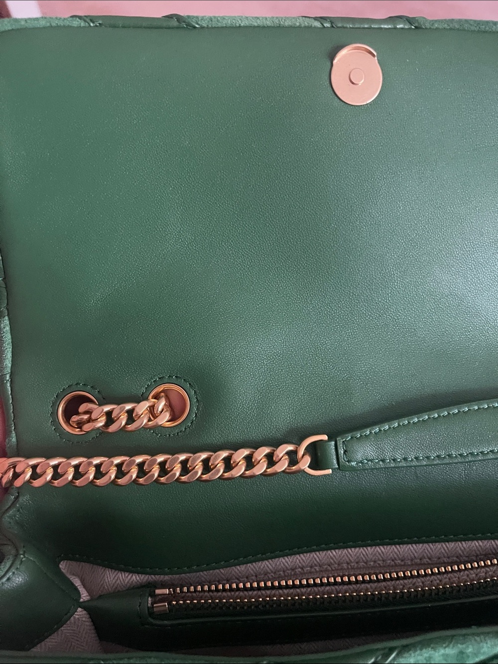 Tory Burch Green Chevron Bombé Convertible Shoulder Bag/leather and suede - Picture 11 of 17